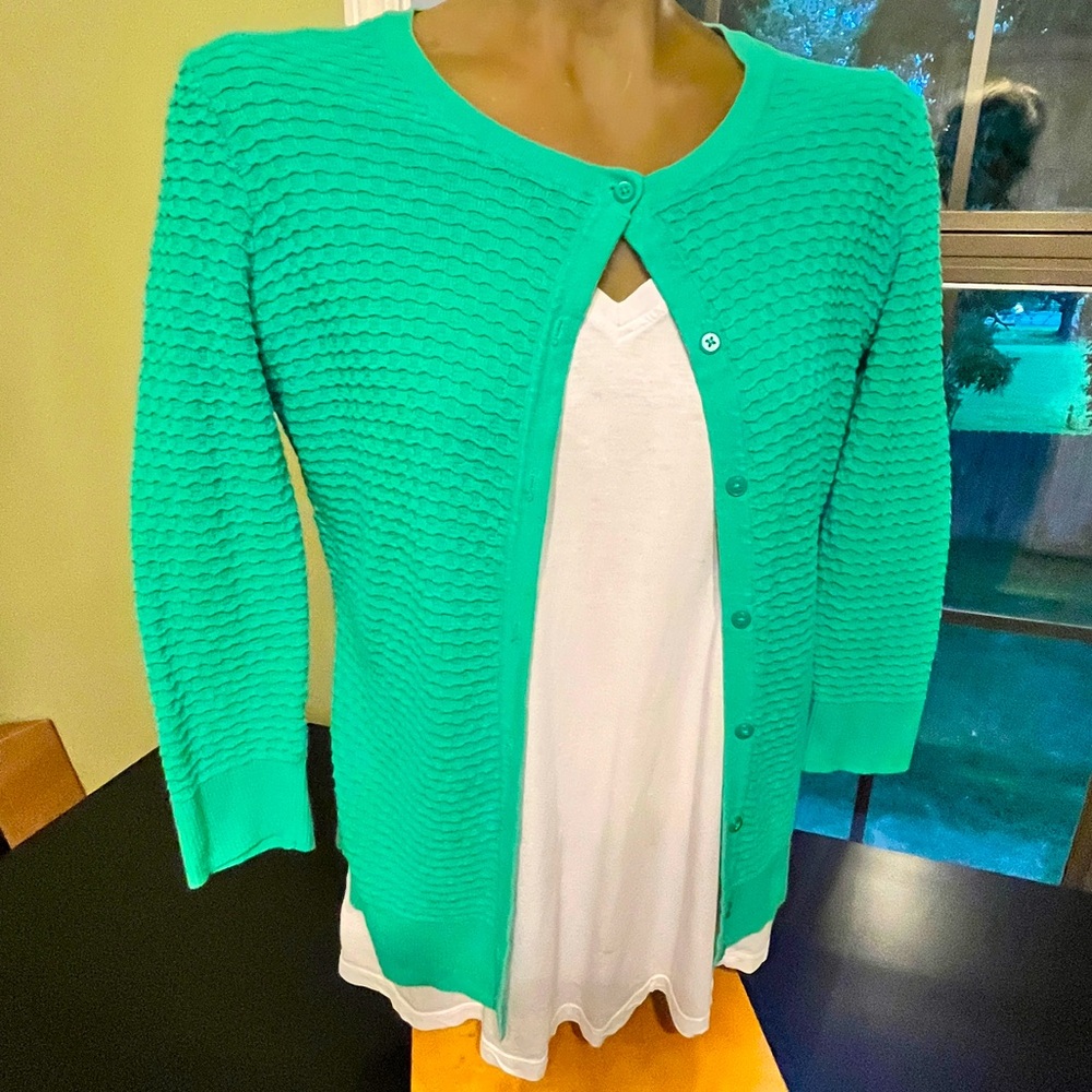 Merona Kelly Green Lightweight Cardigan with 3/4 sleeves, Size M